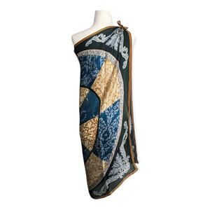 Anne Klein Silk Palas Baroque Geometric Scarf ~ gold deep teal cream and forest